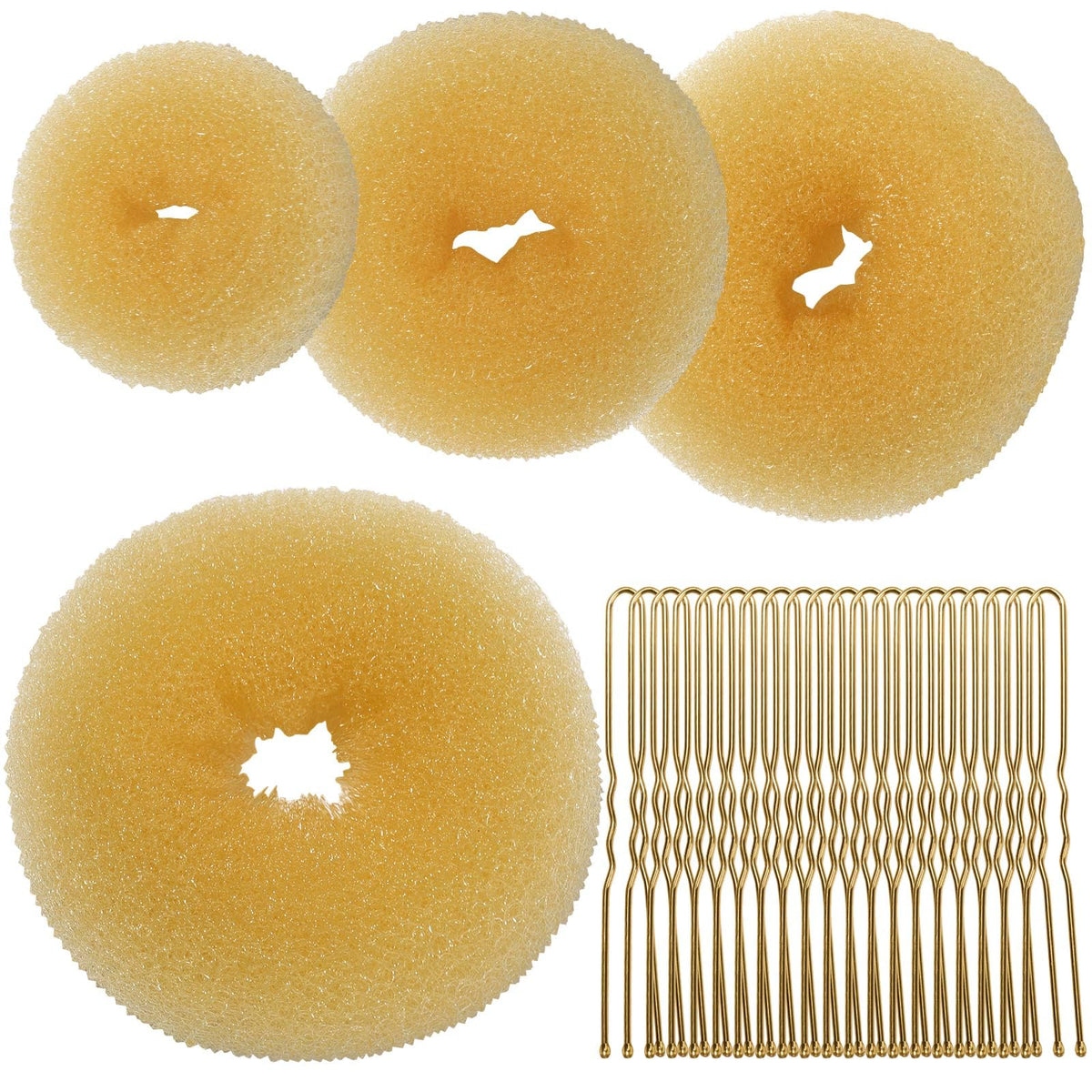 Teenitor front packaging showing bun shaper set and gold bobby pins for easy styling