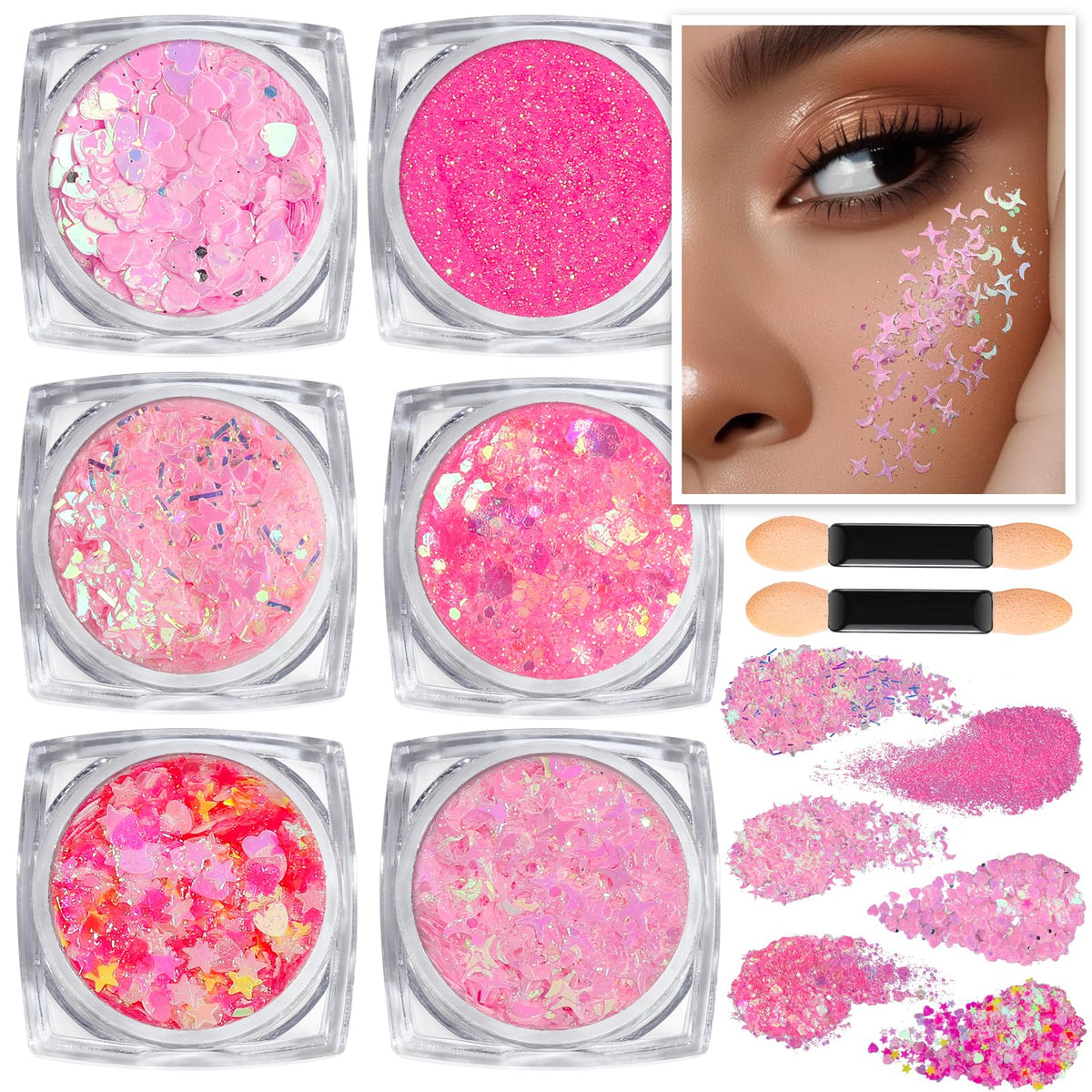 Teenitor front packshot showing six pink glitter gel pots and packaging for quick selection