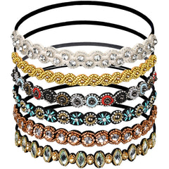 Teenitor front view of six colorful rhinestone headbands showing variety and sparkle