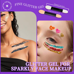 Teenitor dual-ended applicator next to pots for precise glitter application benefit