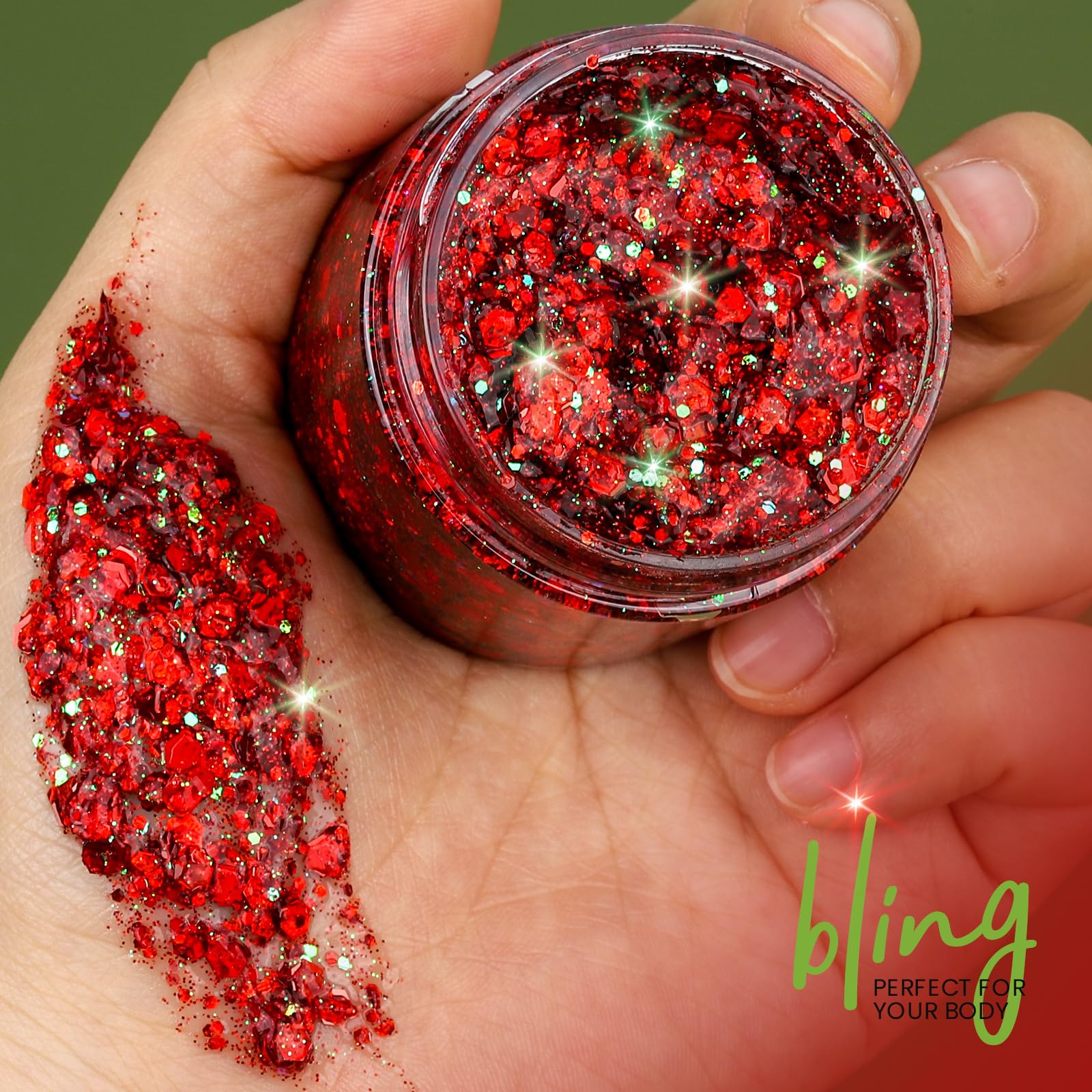 Application with fingers spreading Teenitor red glitter gel for fast full-area coverage