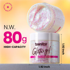 Teenitor glitter gel texture close-up showing smooth holographic sparkle
