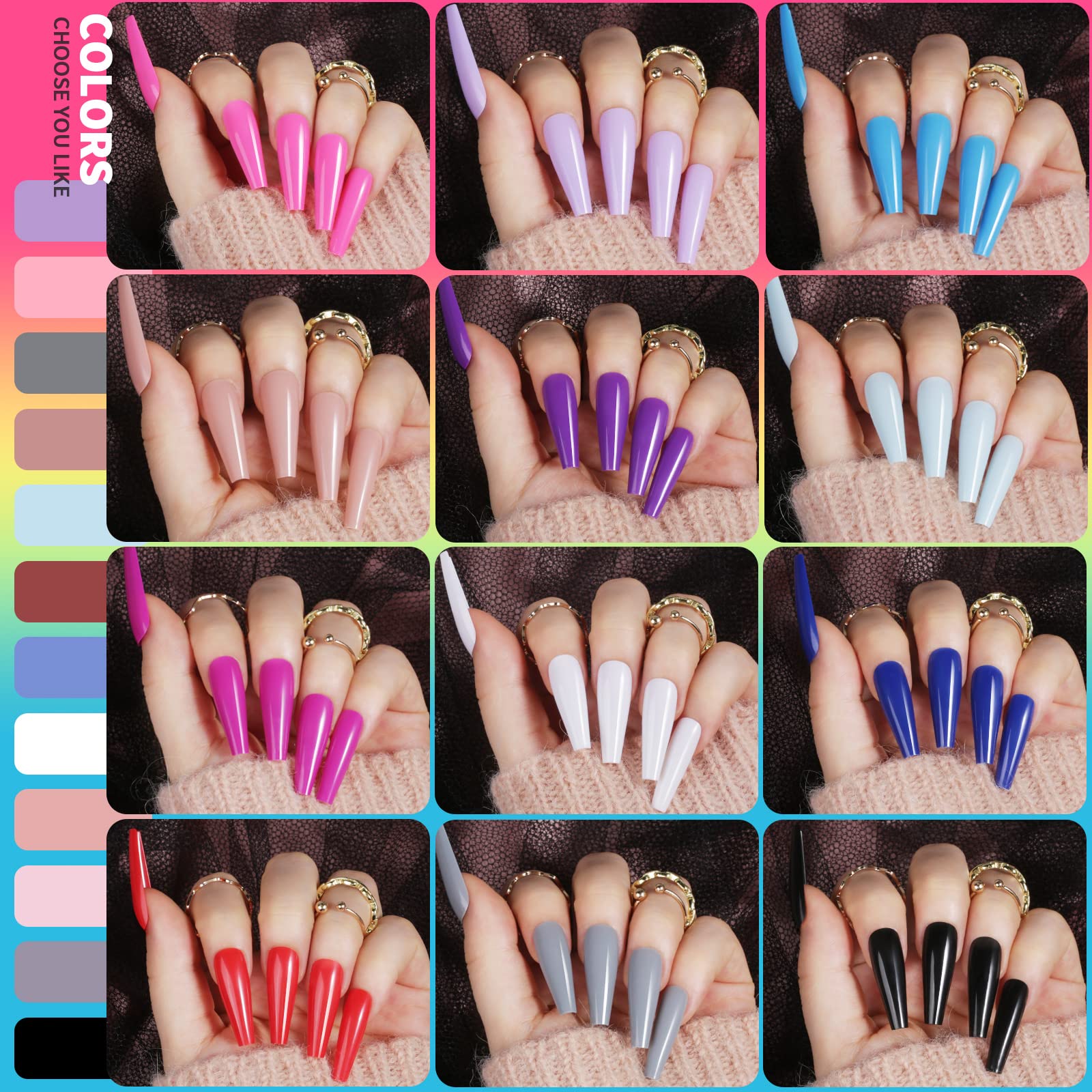 Teenitor glossy color close-up showing shiny long coffin tips for a polished salon look