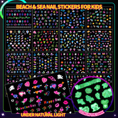 Teenitor glowing stickers in dark room, vivid fluorescent effect for parties and night events