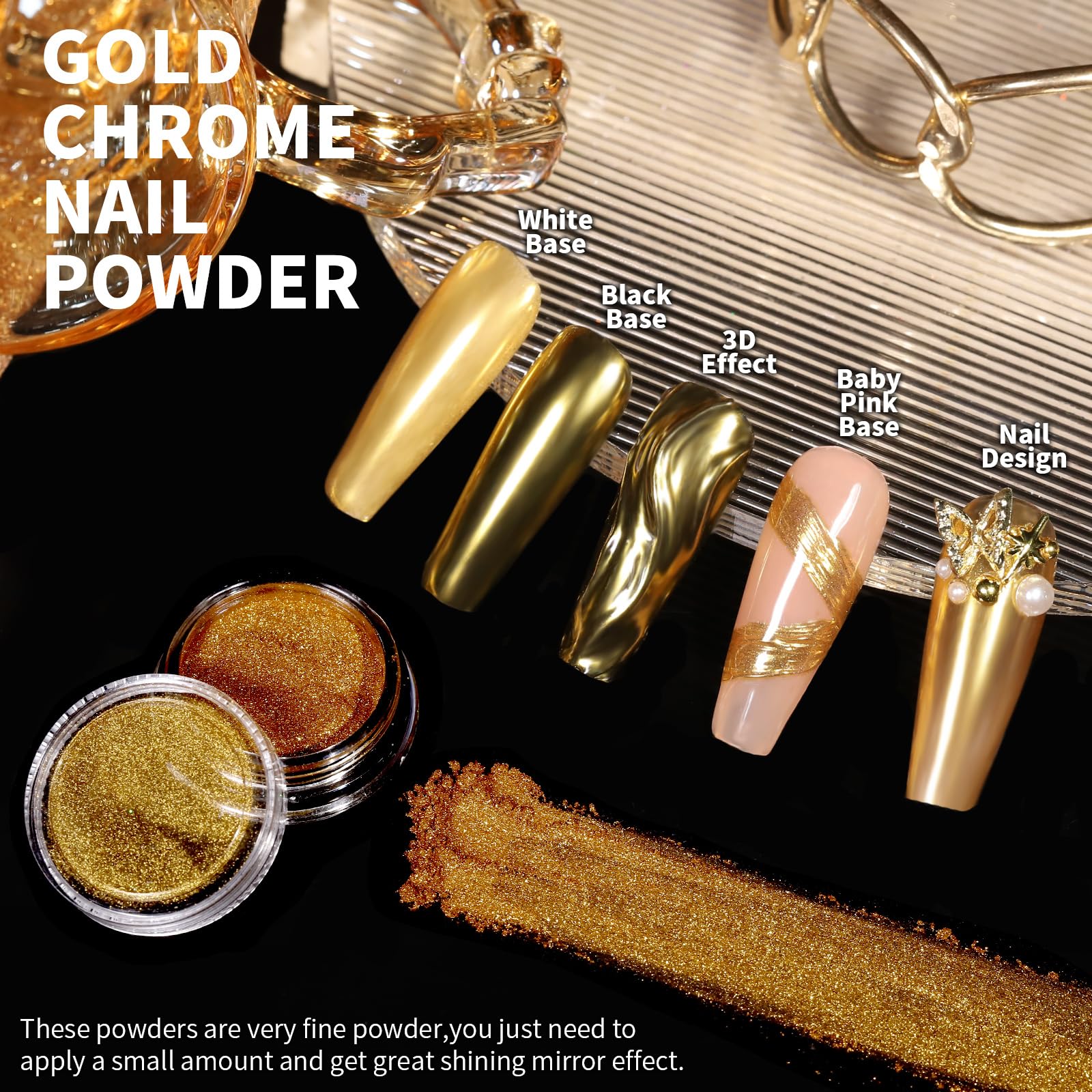 Teenitor gold chrome powder detail illustrating rich metallic mirror shine