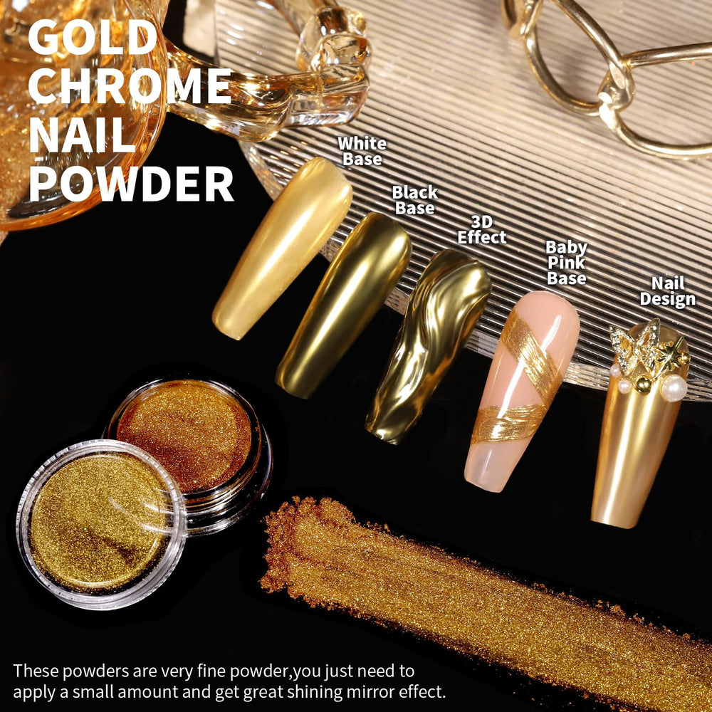 Teenitor gold chrome powder detail illustrating rich metallic mirror shine
