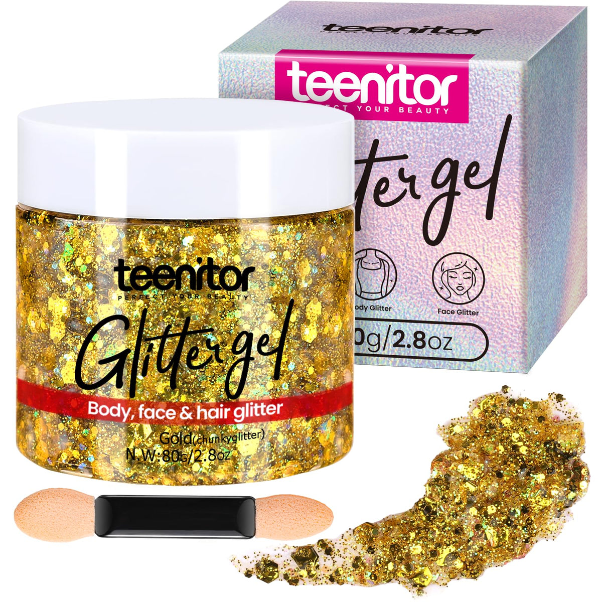 Teenitor gold jar front view showing packaging and product clarity benefit
