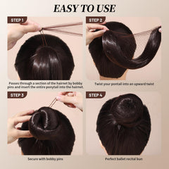 Teenitor bun in use ballet-style demonstrating secure neat updo