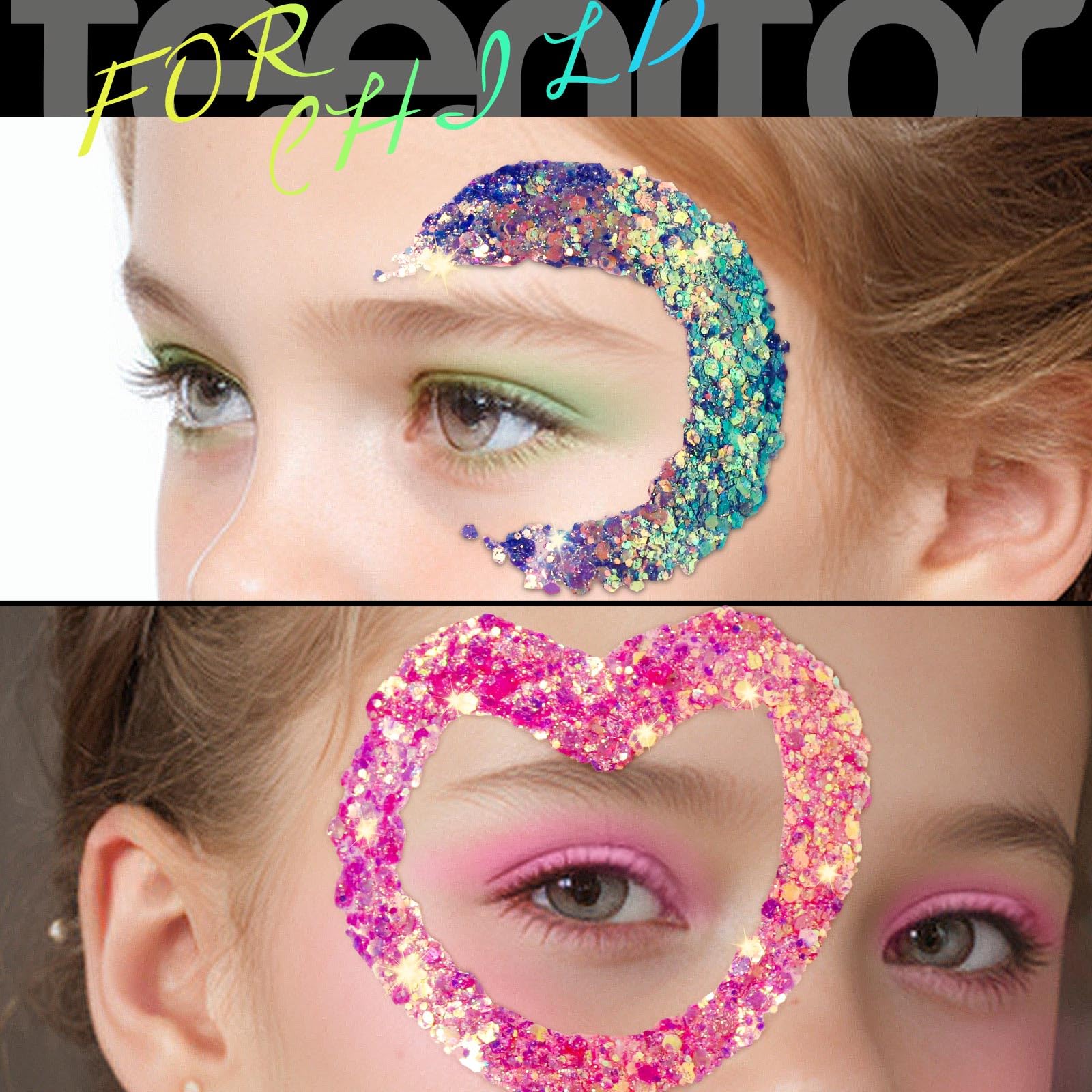 Teenitor hair roots highlighted with glitter for eye-catching festival accents