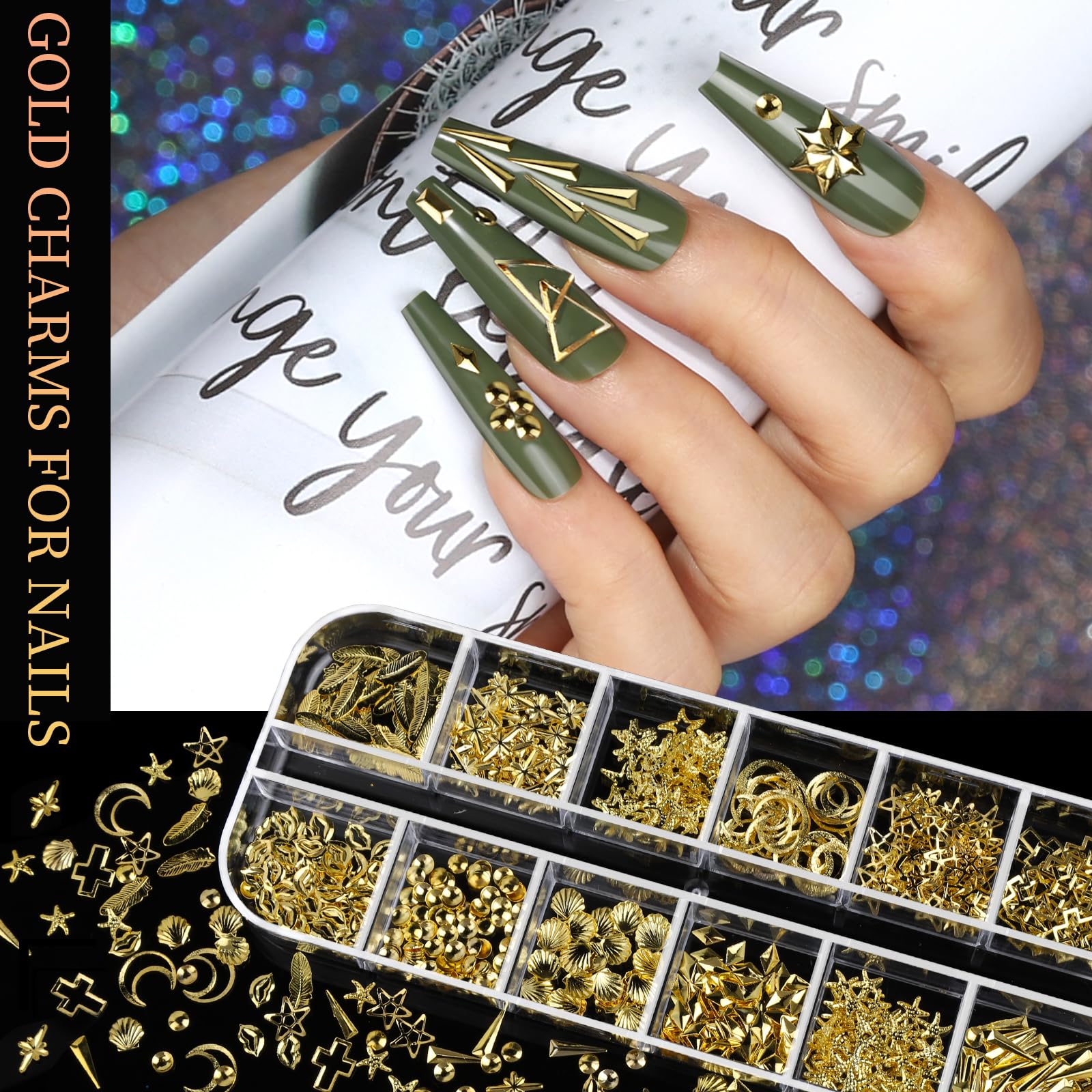 Teenitor lifestyle manicure showing finished gold nail design, photogenic and social-ready