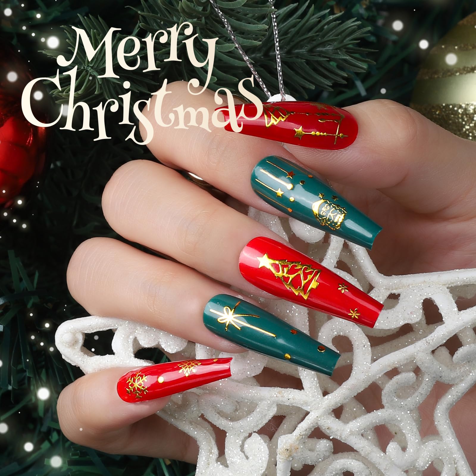 Teenitor lifestyle shot of holiday manicure showcasing elegant gold