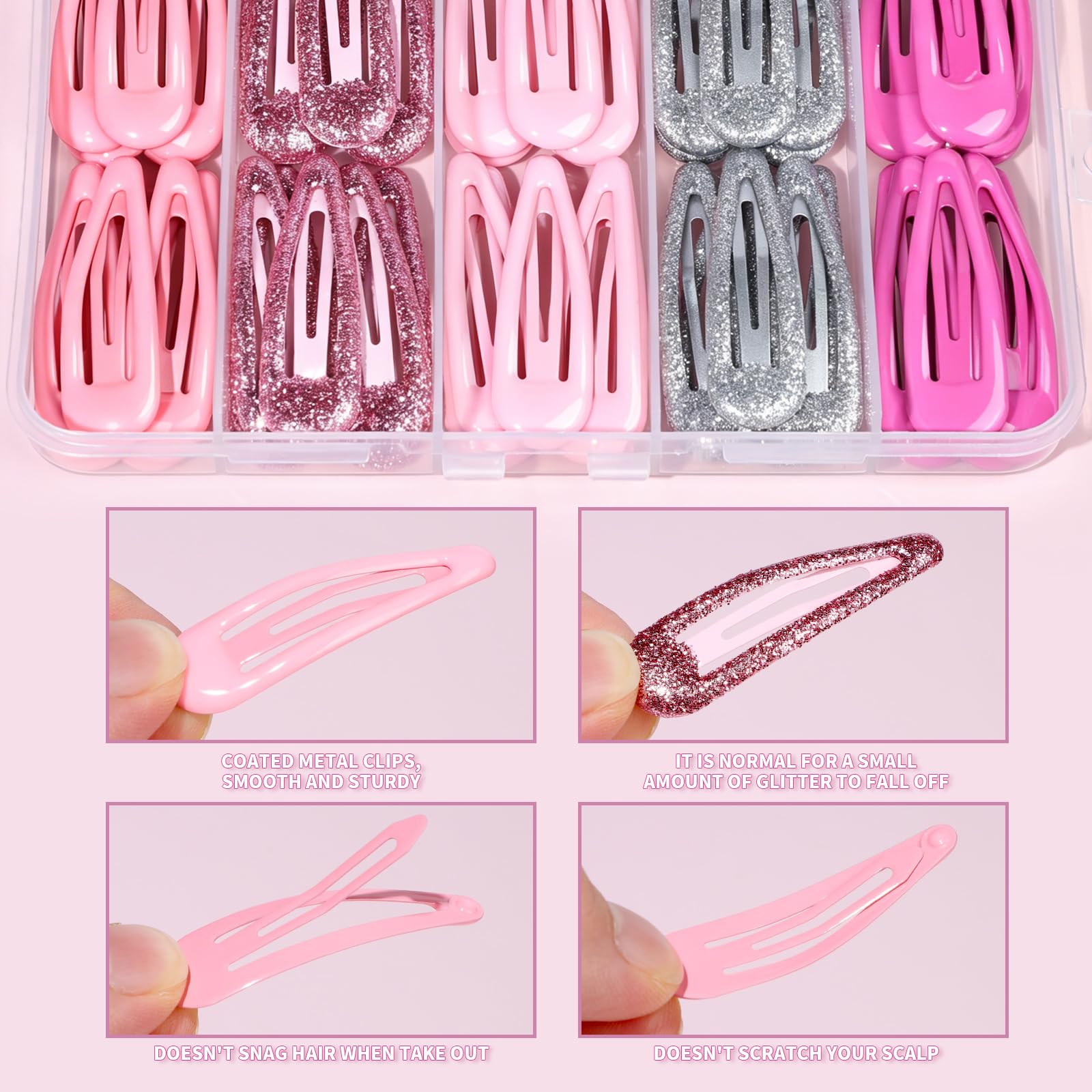 Teenitor matte pink clip detail showing smooth coated surface that prevents snagging