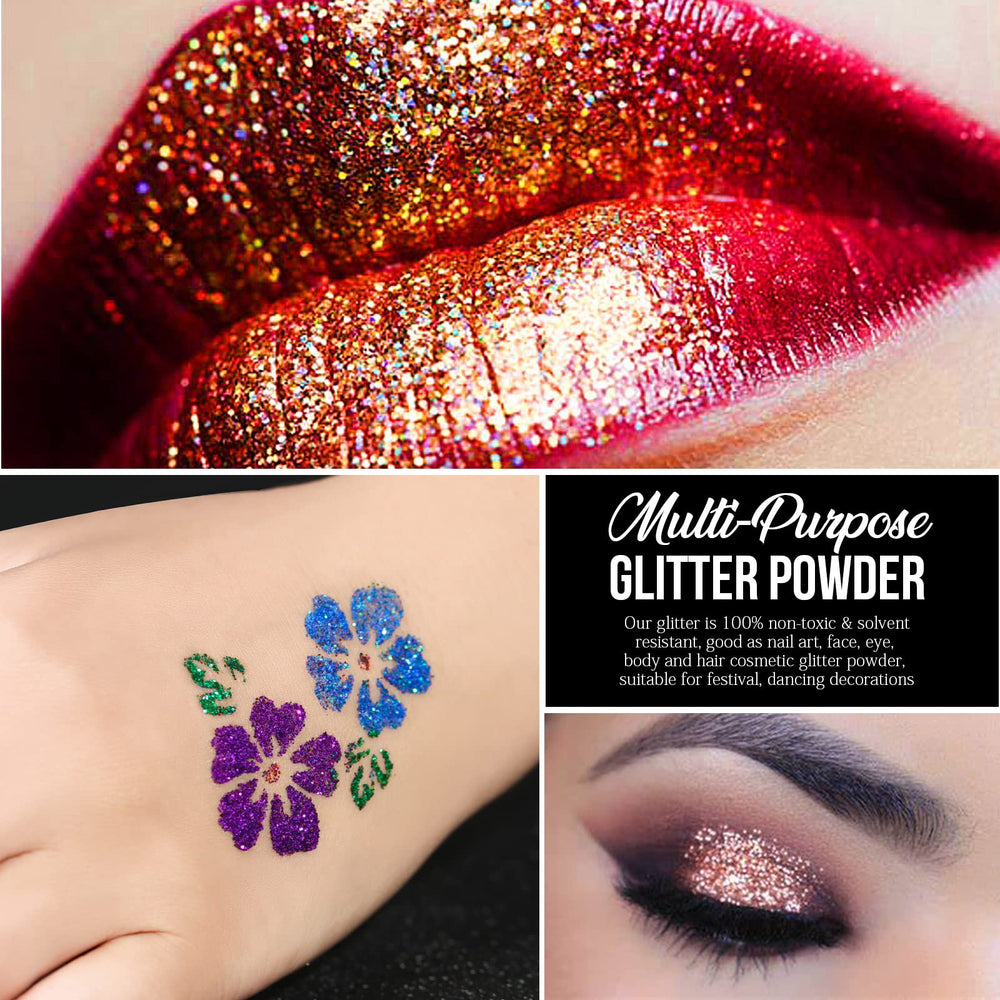 Teenitor glitter on nails displaying bright color payoff and long-lasting shine