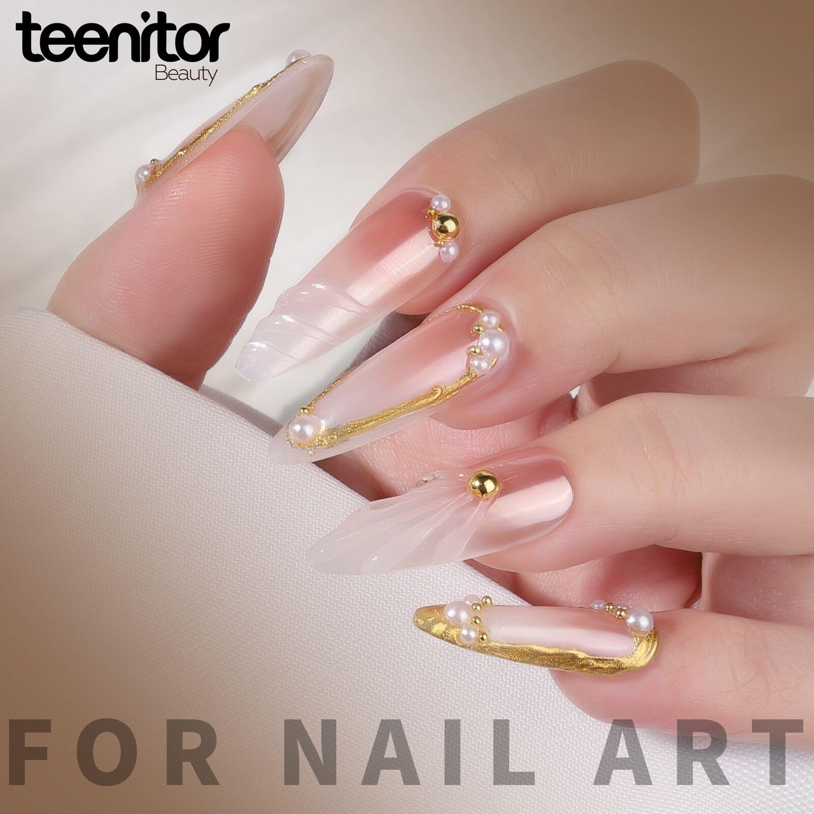 Teenitor finished nails wearing chrome and charms demonstrating salon-style results