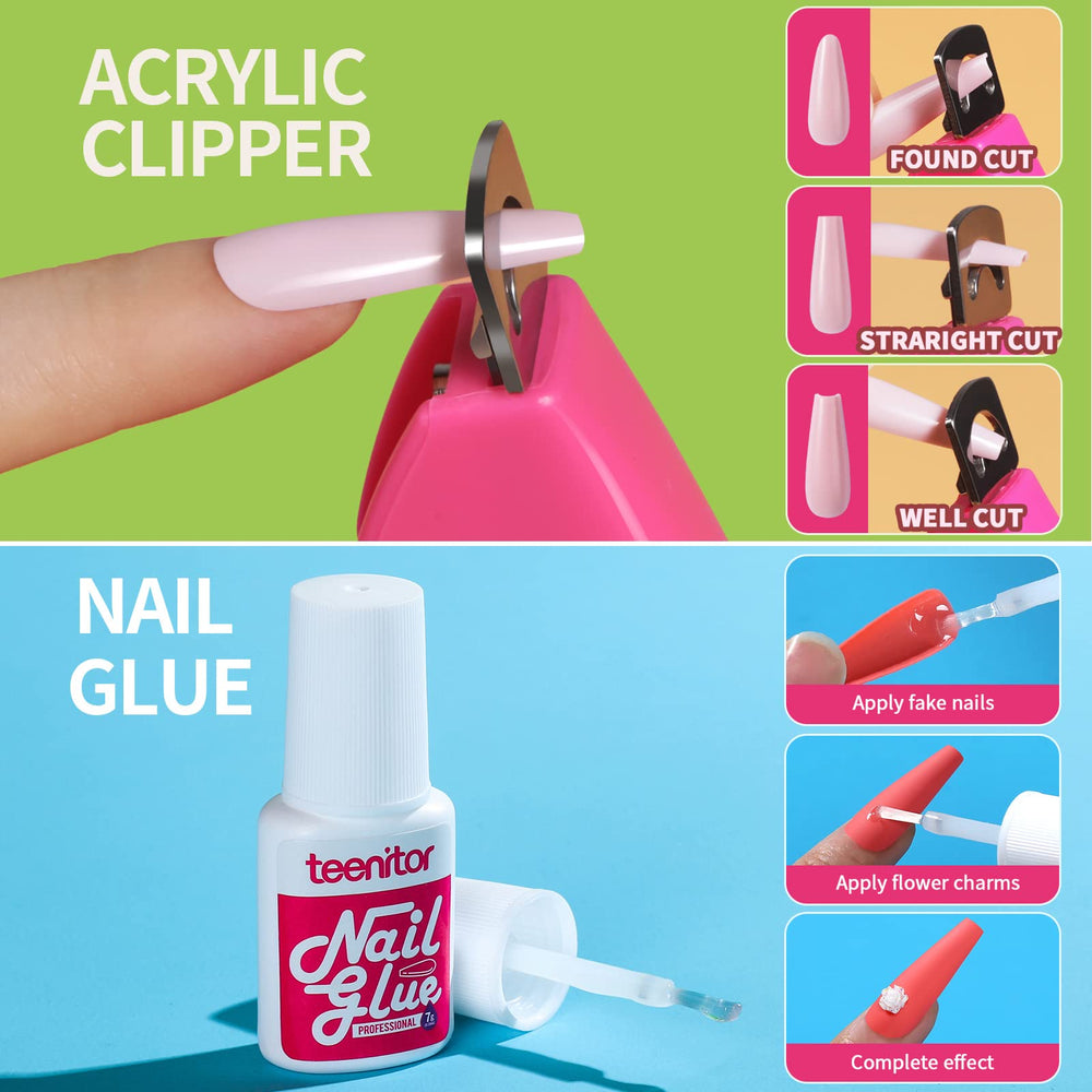 Teenitor nails in use lifestyle image on hands demonstrating wearable long coffin nails for events