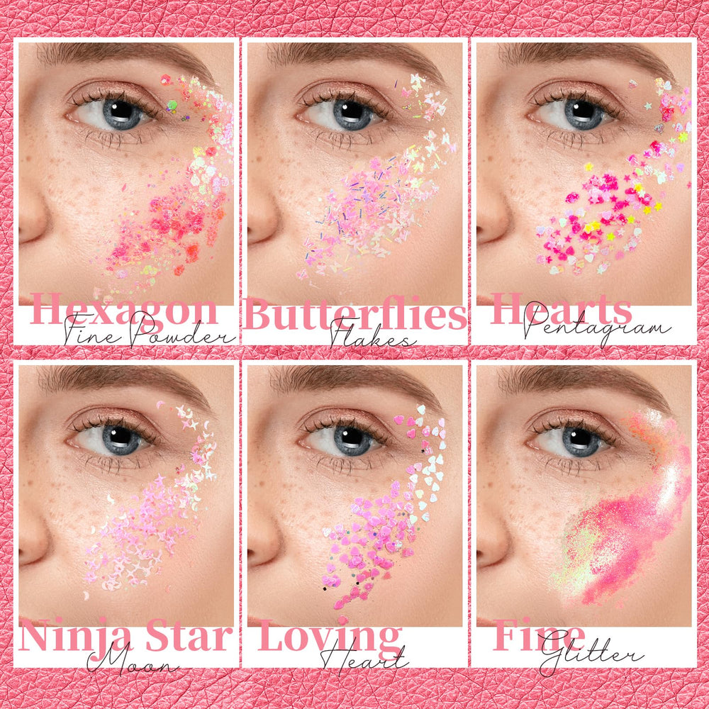 Teenitor on model cheek highlight demonstrating radiant pink shimmer suitable for festivals