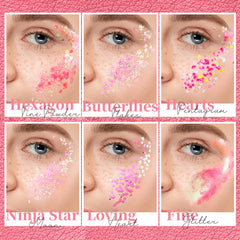 Teenitor on model cheek highlight demonstrating radiant pink shimmer suitable for festivals