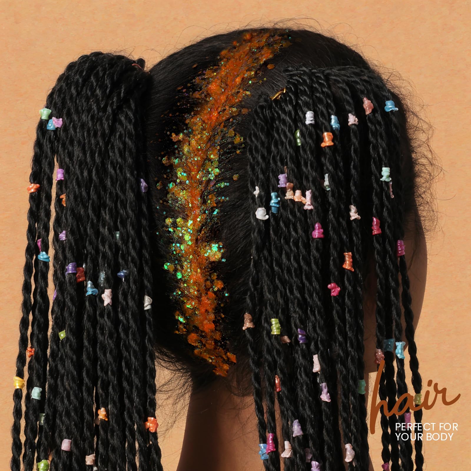 Teenitor orange glitter used as hair highlight adding instant shine