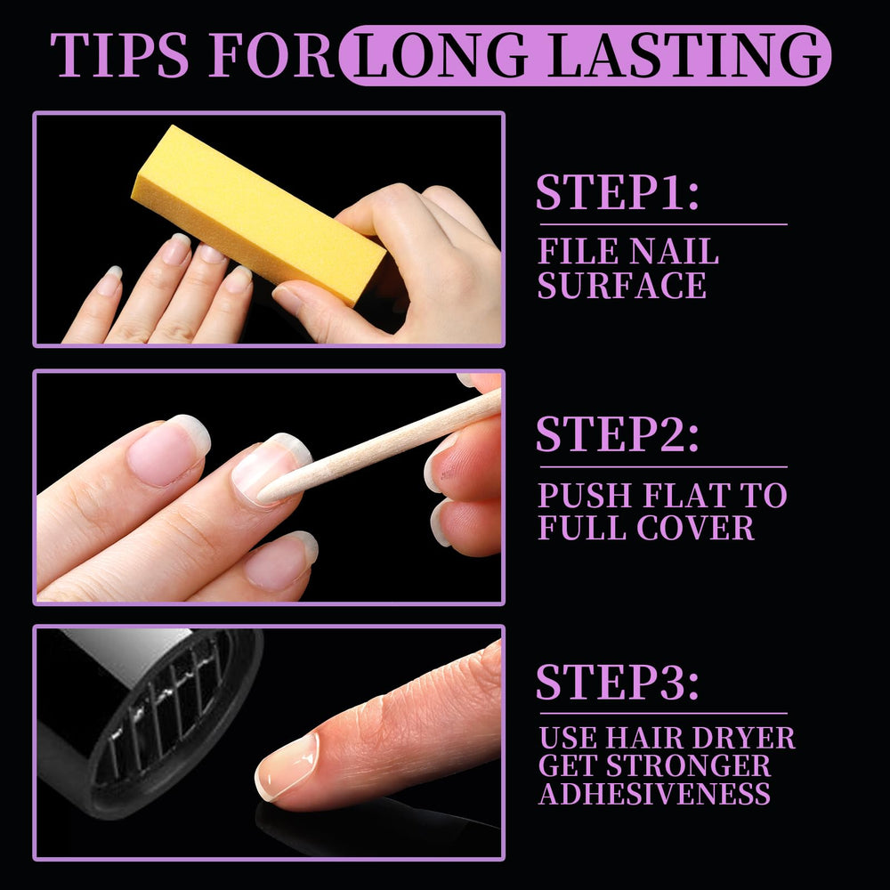 Teenitor tabs being applied under a press-on nail for quick wear