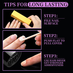 Teenitor tabs being applied under a press-on nail for quick wear