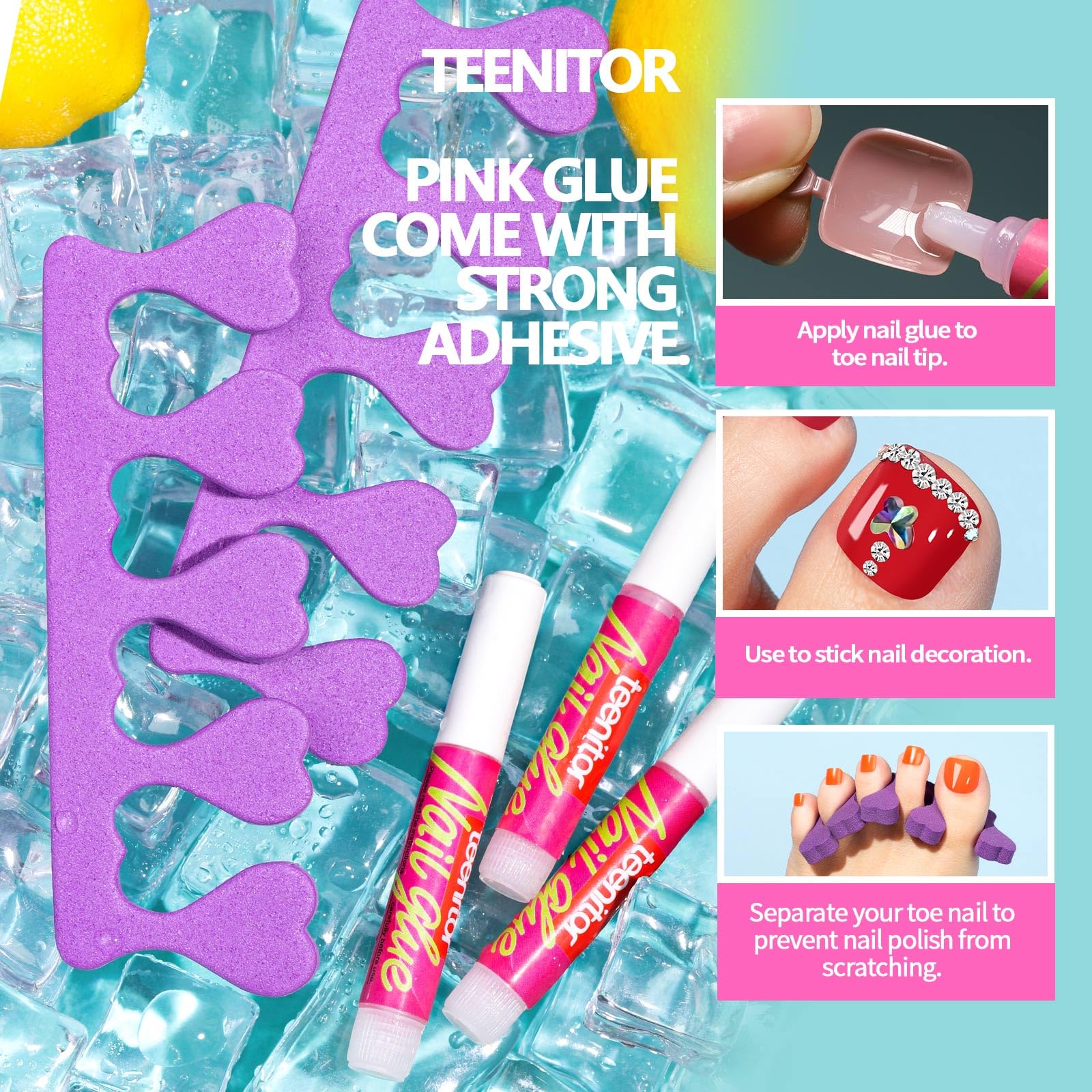 Teenitor press-on toenails worn with sandals demonstrating instant stylish toes