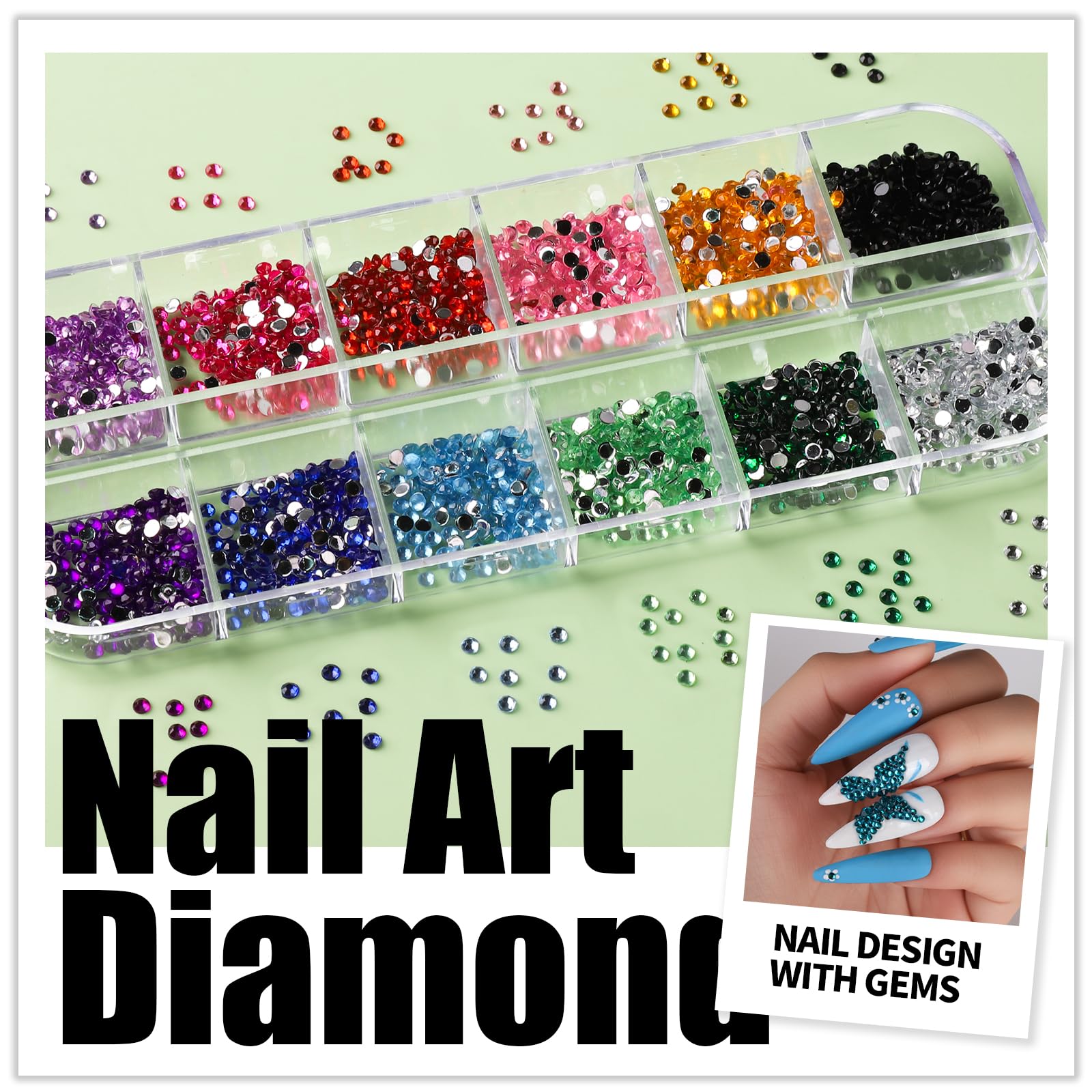 Teenitor box of 2mm rhinestones and 12-color foils for sparkly accents