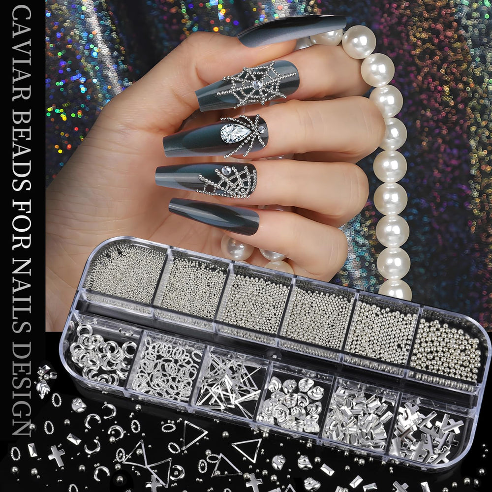 Teenitor size comparison image with hand showing scale of pearls, beads and charms for reference