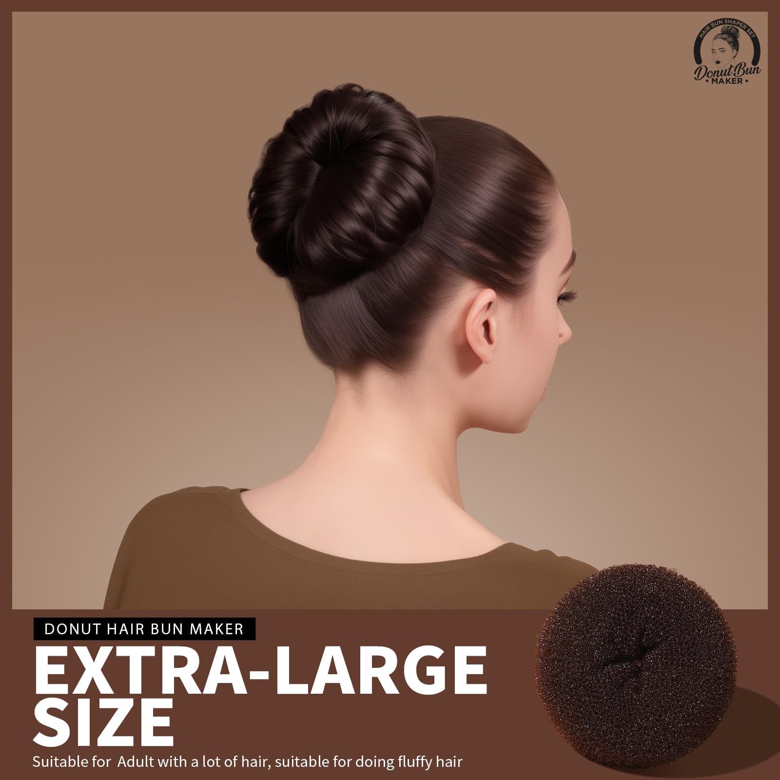 Teenitor in-hair extra large bun profile showing full volume for thick hair