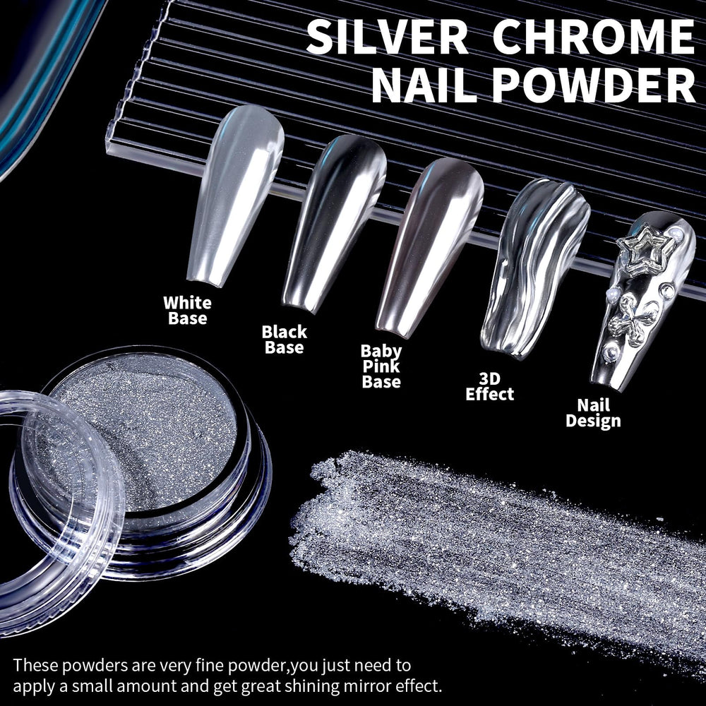 Teenitor silver chrome powder close-up showing fine texture for mirror shine