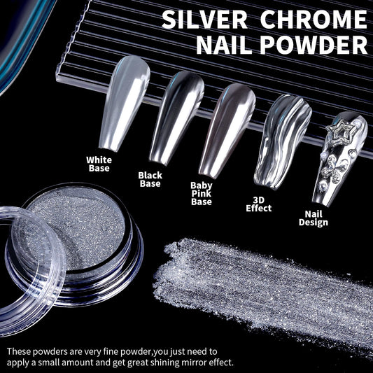Teenitor silver chrome powder close-up showing fine texture for mirror shine
