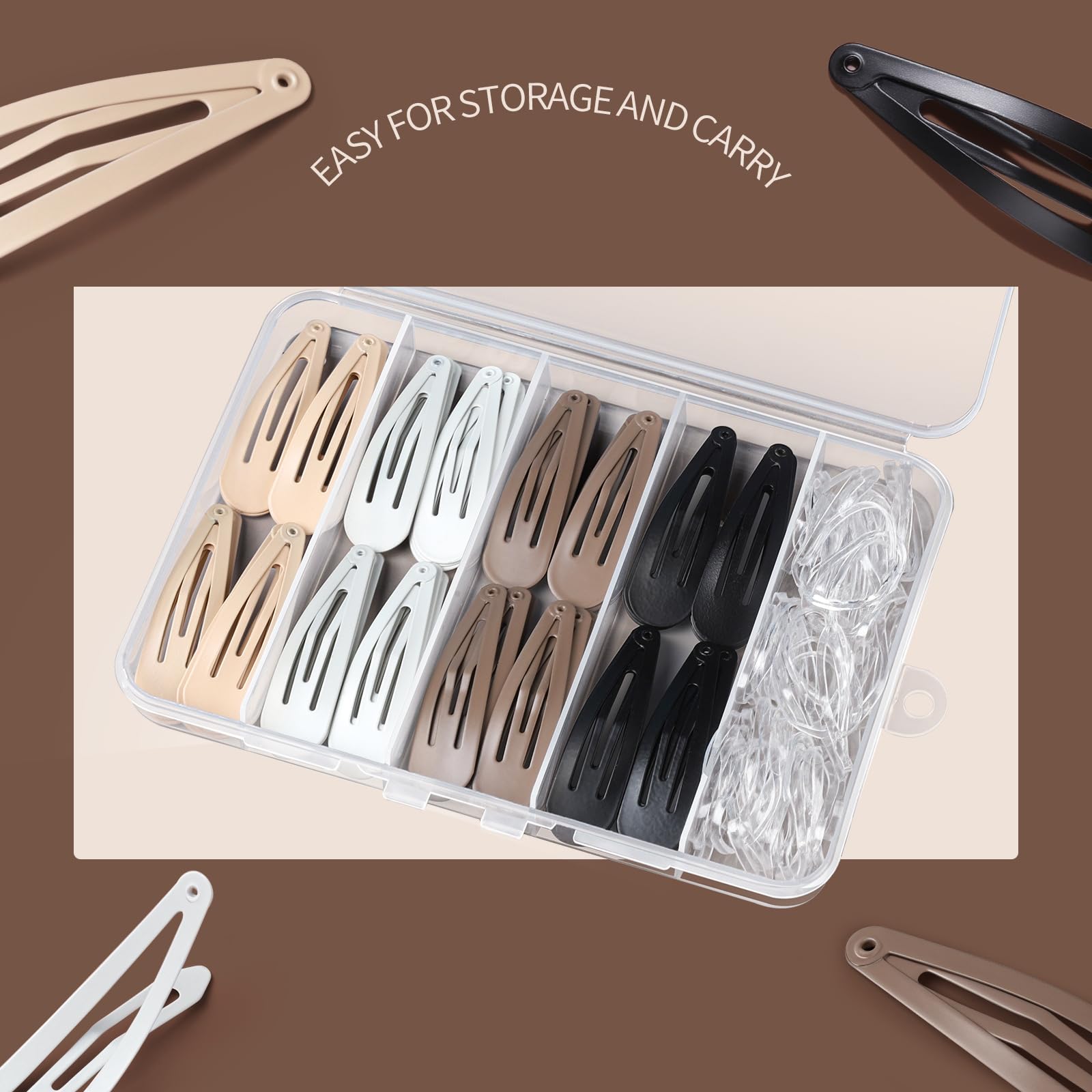 Teenitor storage box opened with sorted clips and bands for tidy storage