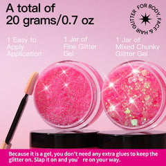 Teenitor close-up texture of fine and chunky pink glitter gel for precise results