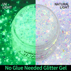 Teenitor texture close-up displaying mixed glitter particles and smooth gel