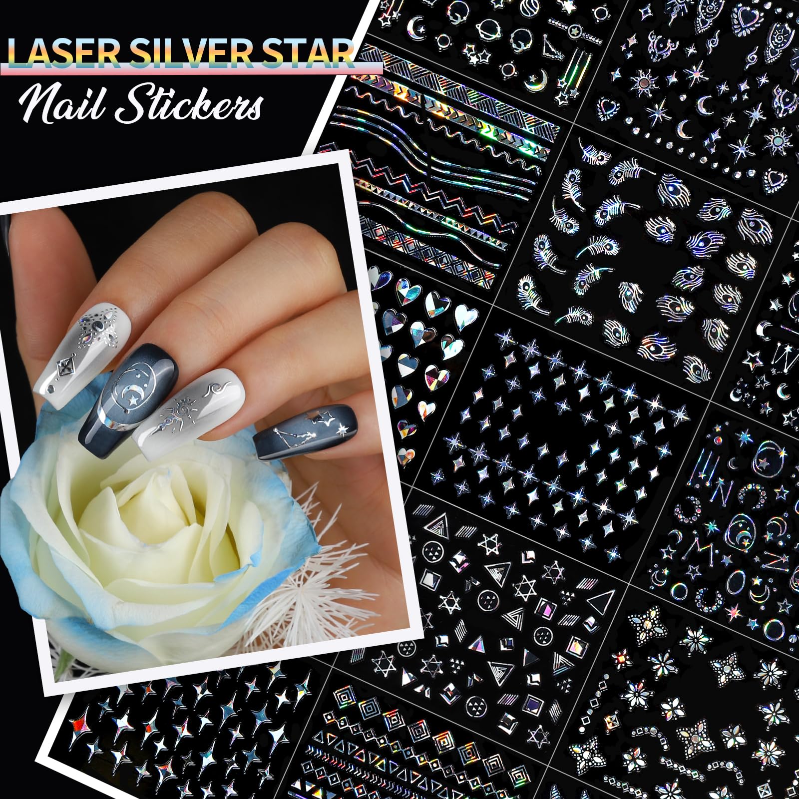 Teenitor white floral closeup elegant decals ideal for bridal nails