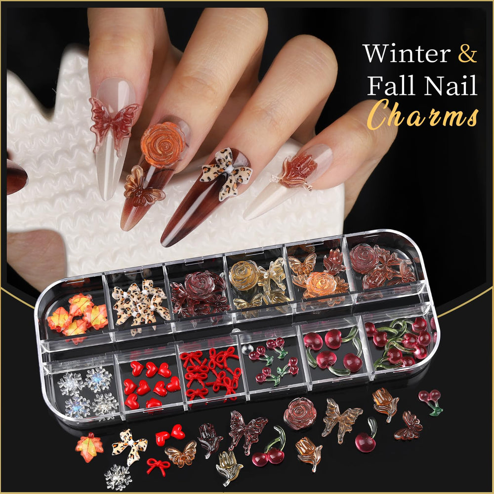Teenitor winter-themed bows and snowflakes for festive manicure detail