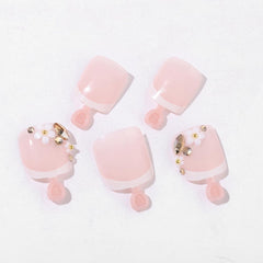 Teilihai press-on toenails worn on foot showing stylish pedicure benefit