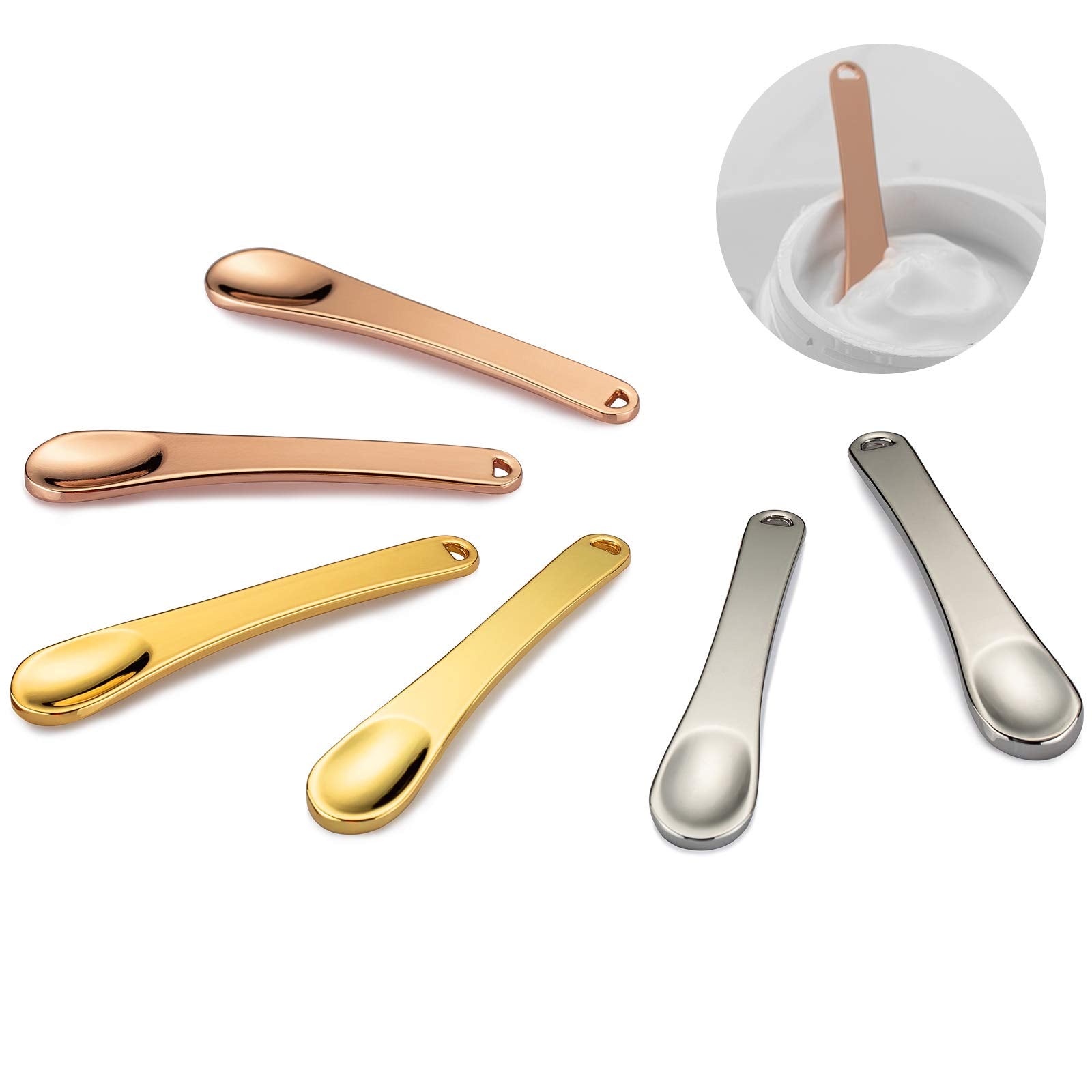 Tekson front view of six metal spatulas showing colors and neat storage benefit