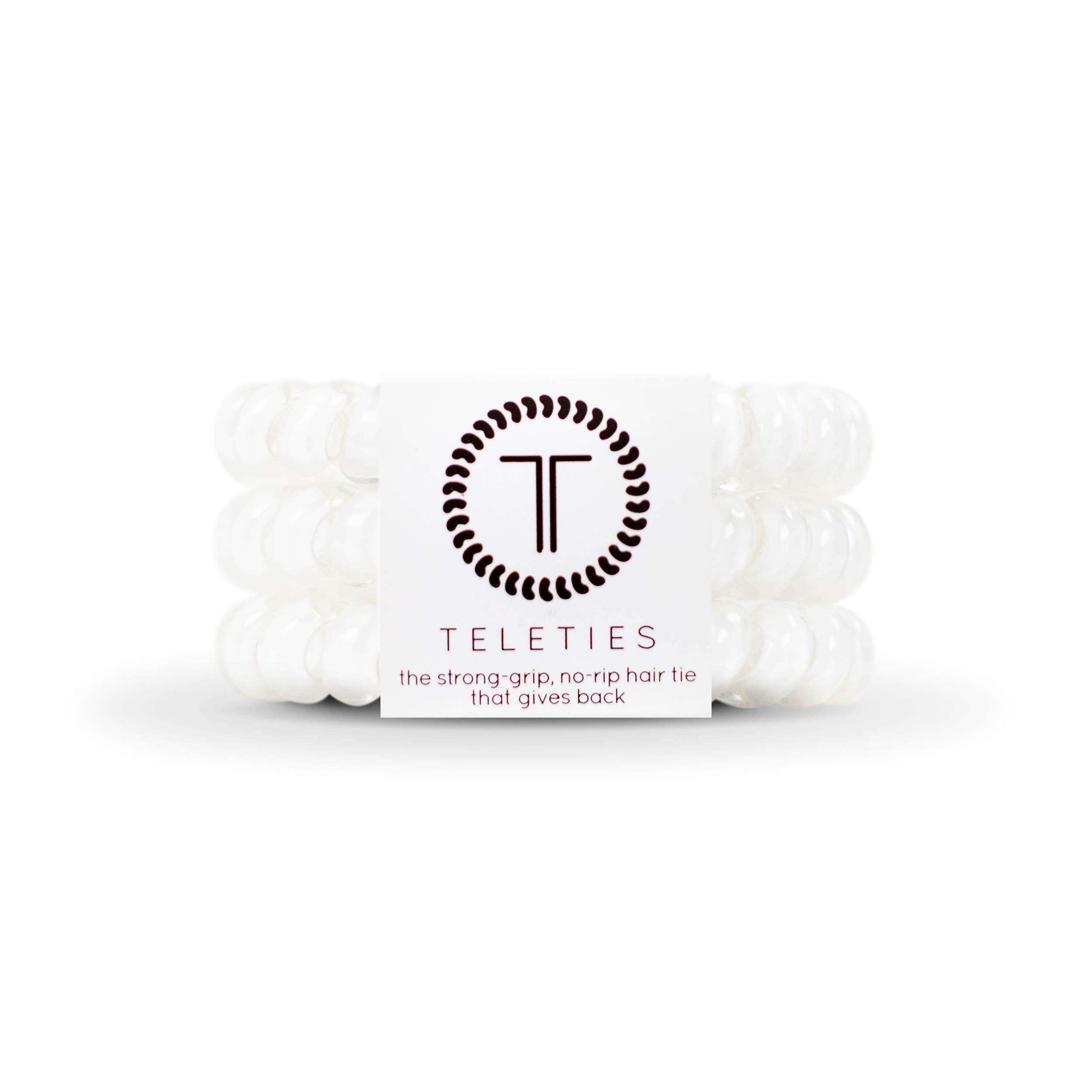 Teleties coconut white front packaging showing three coils and brand name for easy selection