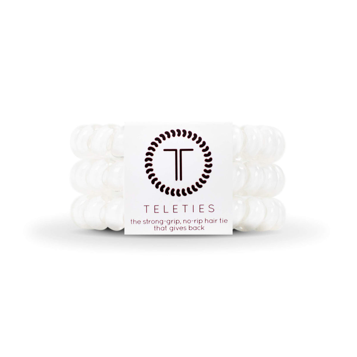 Teleties coconut white front packaging showing three coils and brand name for easy selection