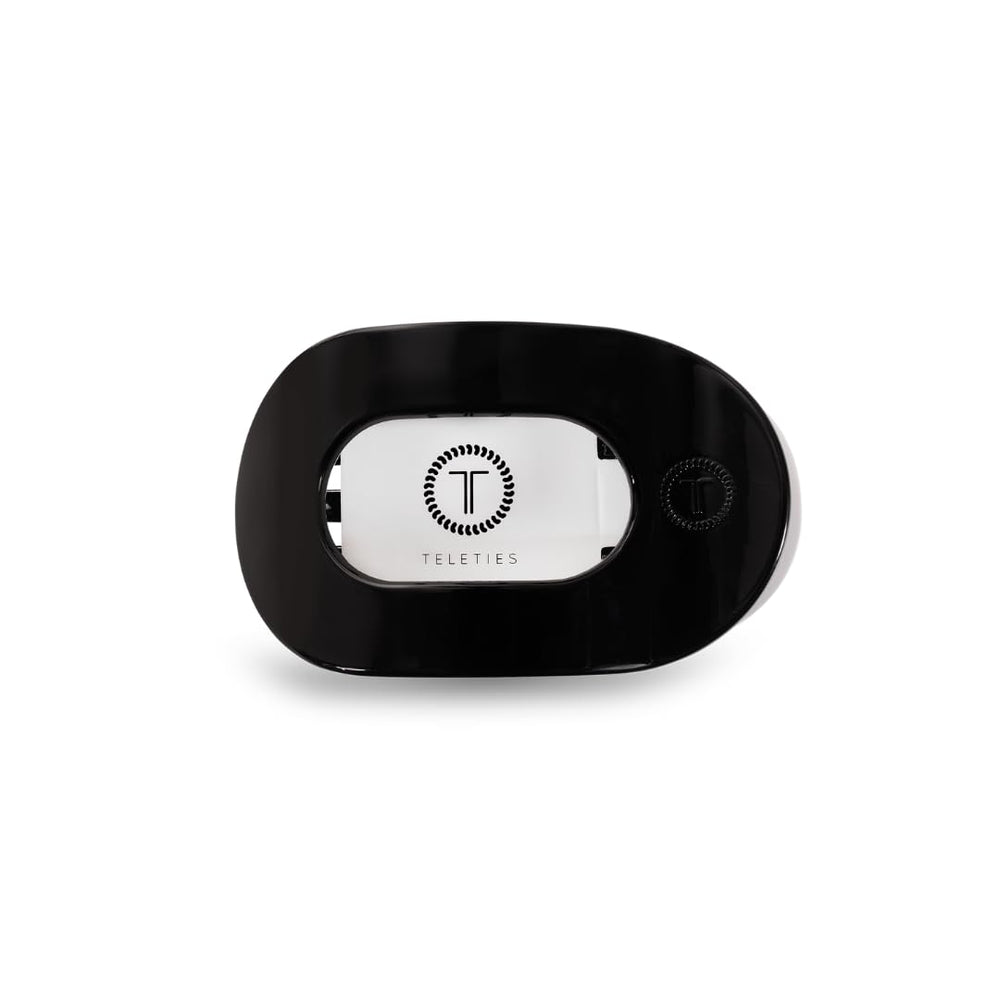 TELETIES front view of flat round clip showing sleek low-profile and durable hold