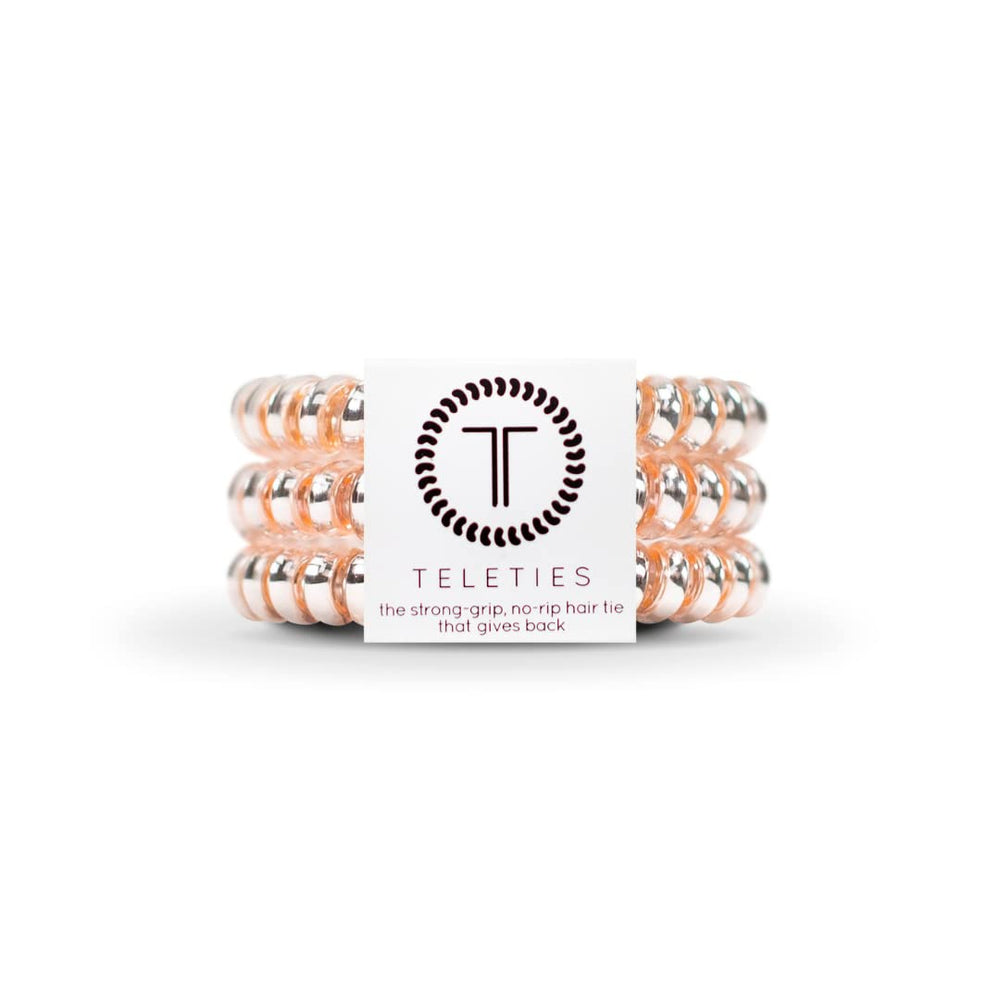 TELETIES front packaging millennial pink showing three coils and clear branding benefits