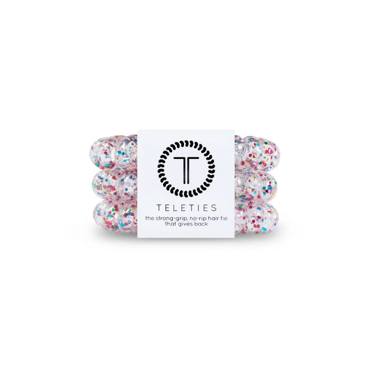 Teleties front packaging showing 3-pack Party People colors and benefits