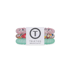 Teleties front packaging Spring Splash showing three colorful coils and benefits