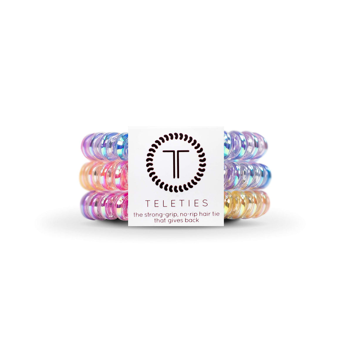 Teleties front packaging showing three small coils and colorway benefit