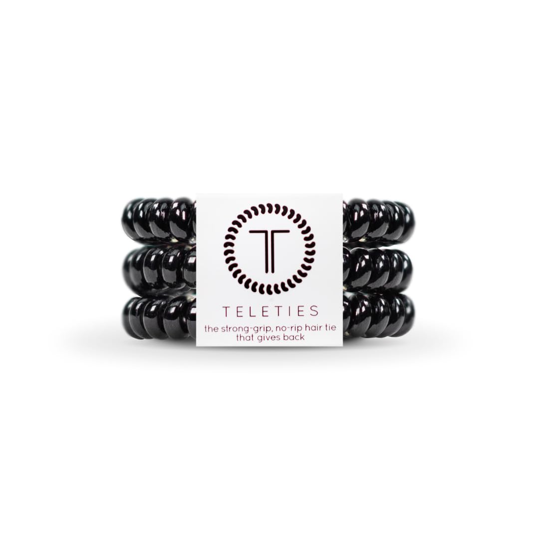Teleties jet black three‑pack front view showing compact packaging and convenience