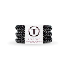 Teleties jet black three‑pack front view showing compact packaging and convenience