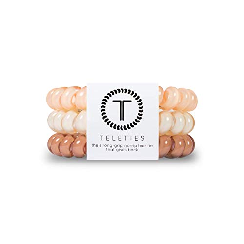 Teleties large front packaging showing three nude-tone coils and clear branding for easy selection