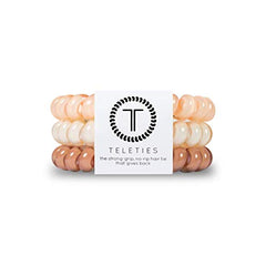 Teleties large front packaging showing three nude-tone coils and clear branding for easy selection