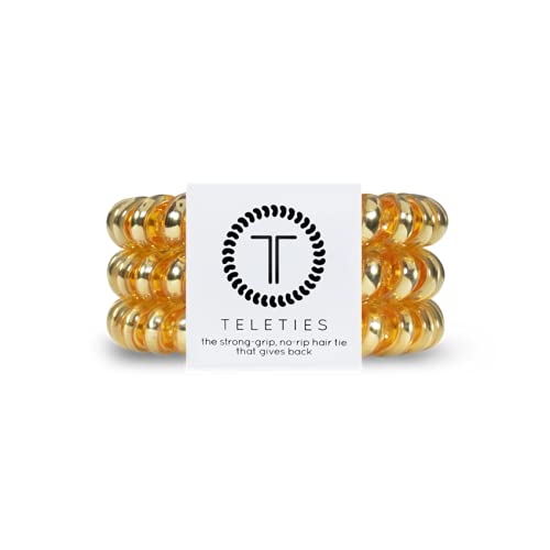 Teleties front packaging showing three Sunset Gold coils, durable hold