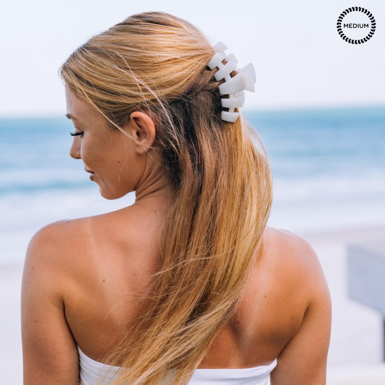 TELETIES medium clip holding half-up hairstyle for secure style